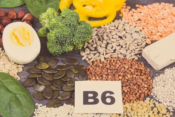 stock image Various nutritious ingredients as source natural vitamin B6, minerals and dietary fiber