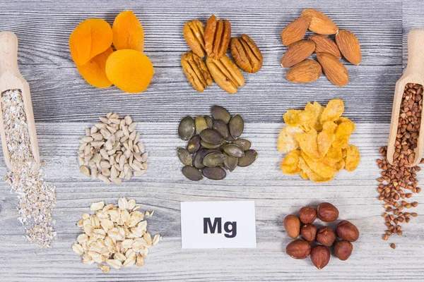 Inscriptie Met Gezonde Voeding Als Bron Natuurlijke Magnesium Voedingsvezels Andere — Stockfoto