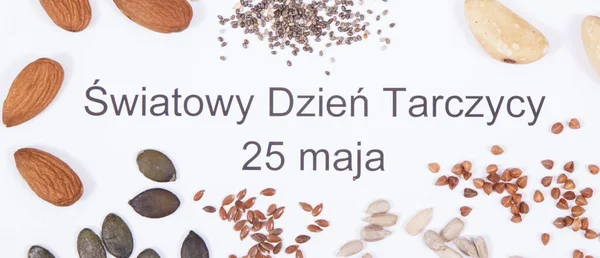 Надпись Польском Языке World Thyroid Day May Best Nutritious Ingredients — стоковое фото