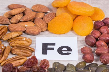 Doğal demir, vitamin ve mineral içeren besin maddeleri. Sağlıklı beslenme