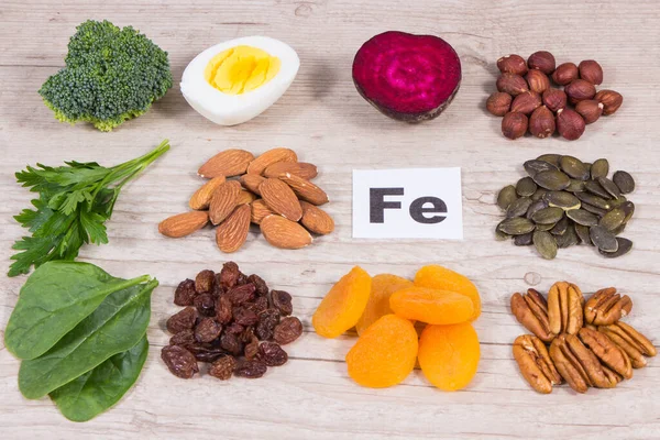 Ingrédients Nutritifs Sains Contenant Fer Des Vitamines Des Minéraux Les — Photo