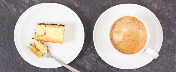Fresh Baked Homemade Cheesecake Coffee Milk Delicious Dessert — Stock Photo, Image