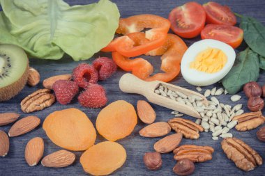 Nutritious food as source natural vitamin E and other minerals. Healthy eating