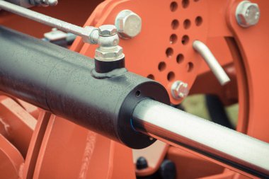 Black piston or actuator as part of pneumatic or hydraulic machine. Technology and engineering