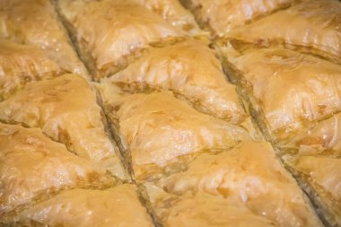 Baklava. Ceviz ve ballı filo hamurundan yapılmış tatlı bir hamur işi. Geleneksel hindili tatlı.