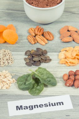 Yazıt magnezyum, sağlıklı besleyici besinler ve kaynak olarak çeşitli malzemeler doğal magnezyum ve diğer vitaminler ve mineraller.