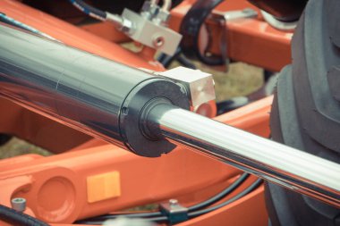 Black piston or actuator as part of pneumatic or hydraulic machine. Technology and engineering