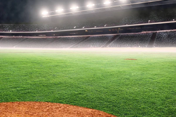 Diamante Baseball Sul Campo Allo Stadio All Aperto Illuminato Focus — Foto Stock