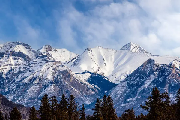 Snow Capped Mountain Peaks Seen Banff National Park Canadian Rockies Royalty Free Stock Photos