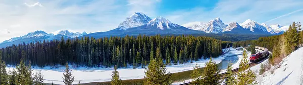 Panorama Morant Curve Banff National Park Θέα Στο Όρος Τεμπλ Royalty Free Φωτογραφίες Αρχείου