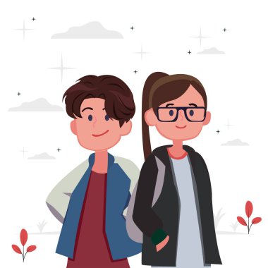 Romantizm ve duygular kavramı. Genç çift, aşk vektörü çizimi içinde.