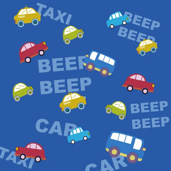 Coche Taxi Autobús Lindo Patrón Vectores Bebé Sin Costura Divertida — Vector de stock