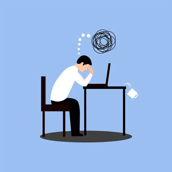 stock vector Tired male sitting and the glass fell down. Frustrated worker mental health problems. Vector long work day illustration