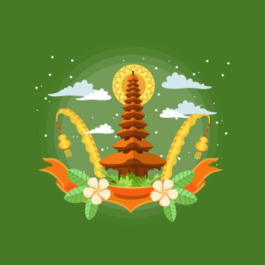 Balili selamlar mutlu Galungan Kuningan tören günleri vektör illüstrasyonu. Tebrik kartı, poster, afiş, web, sosyal medya, baskı, kitap illüstrasyonu için kullan