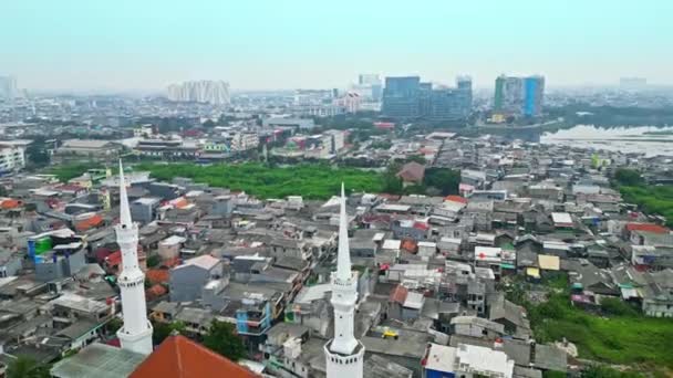 Aerial Footage Provides Detailed Perspective Magnificent Luar Batang Holy Mosque — Stock Video