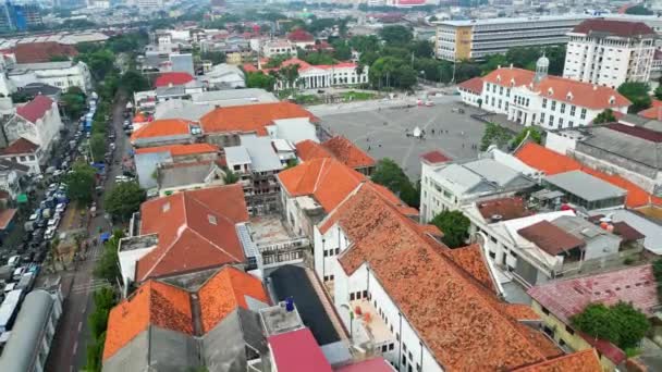 Rekaman Udara Menampilkan Jalan Jalan Yang Ramai Jakarta Dengan Taman — Stok Video