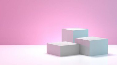Metin ve pembe mor pastel renkler için podyum ve boşluk ile soyut arkaplan 3d görüntüleme