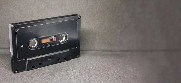 Retro Audio Cassette Tape Grey Background Music Concept — Photo