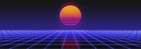 Abstract 1980 Retrowave Cyberpunk Background Copy Space Neon Perspective Grid — Stock Photo, Image