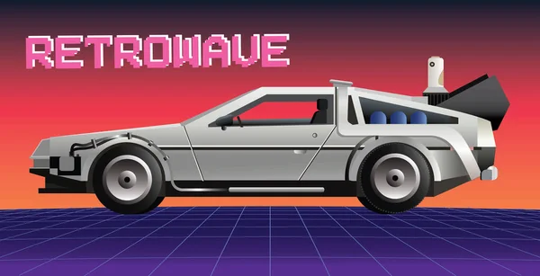 80S Retrowave Background Vector Illustration Retro Video Racing Game Concept — Image vectorielle
