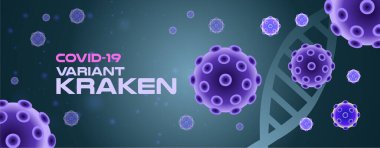 Covid-19 variant kraken illustration. medical banner with 3d virus cells on abstract background. Vector banner