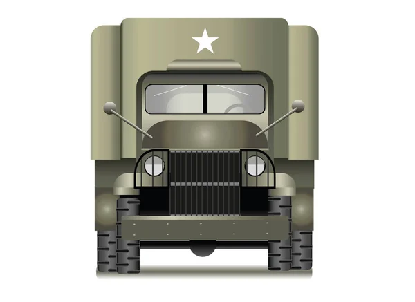 Verde Militar Ww2 Camión Aislado Blanco Vista Frontal Ilustración Vectorial — Archivo Imágenes Vectoriales