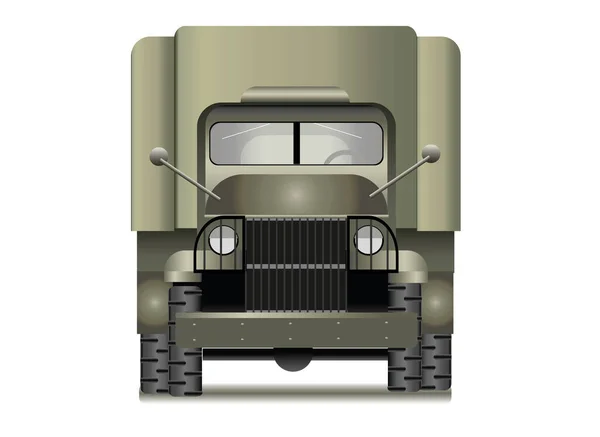 Verde Militar Ww2 Camión Aislado Blanco Vista Frontal Ilustración Vectorial — Archivo Imágenes Vectoriales