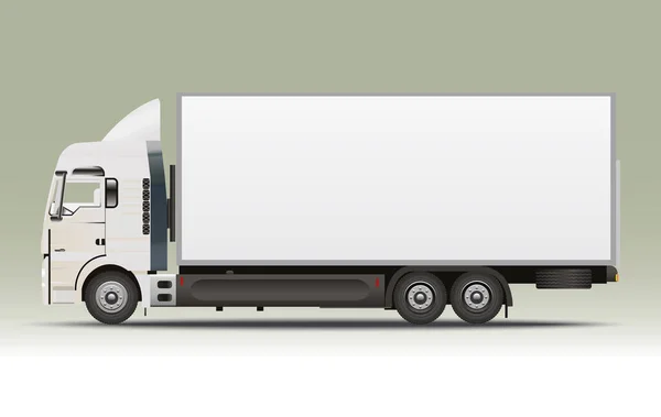 白い貨物トラック サイドビュー リアルなベクトルイラスト — ストックベクタ