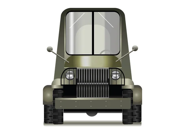 Cartoon Dieselpunk Style Military Truck Front View Vector Illustration — Stock Vector