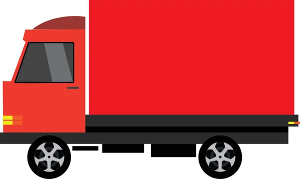 红色和白色的消防运送卡车与拖车和一个空的旗帜白色背景 — 图库矢量图片