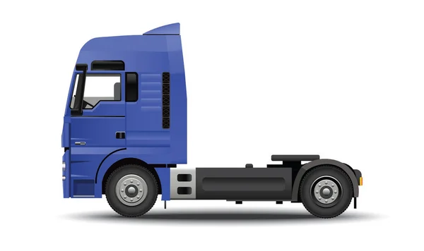 白い背景に隔離された現代の青い貨物トラック リアルなイラスト — ストックベクタ