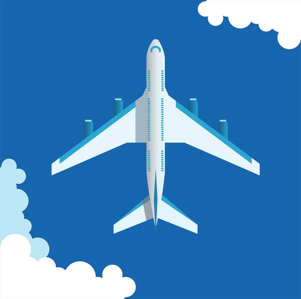 青い背景に飛行機と旅客機の形の飛行機のアイコンベクトルイラスト — ストックベクタ