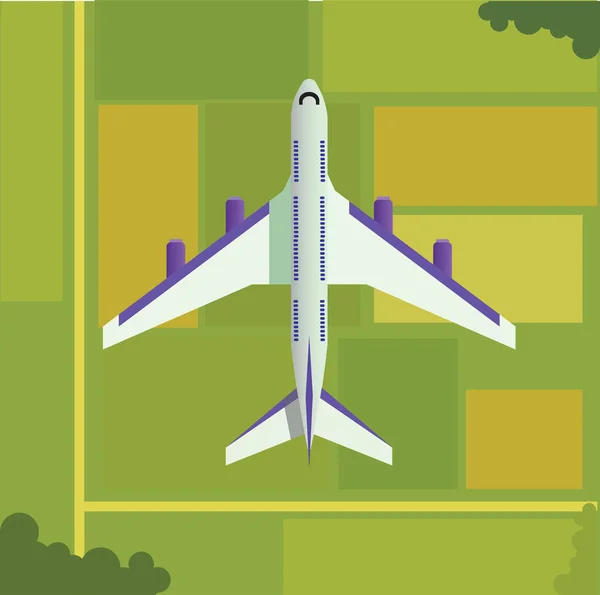 Airplane Flying Green Farmlands — Stock Vector