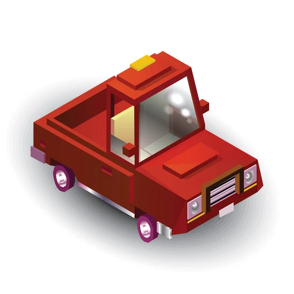 Isometric Low Poly Cartoon Toy Pickup Truck — Stock Vector