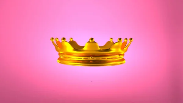3d rendering of a golden crown on a pink background