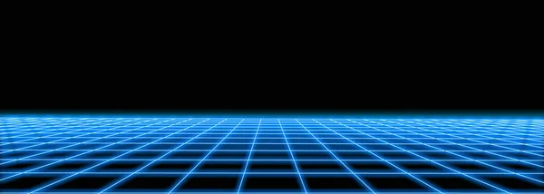 3d abstract 1980\'s retrowave, cyberpunk background, copy space, blue neon perspective grid