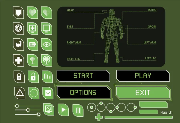 Conjunto Iconos Interfaz Videojuegos Retro Cyberpunk Diseño Vectores Ciencia Ficción — Vector de stock