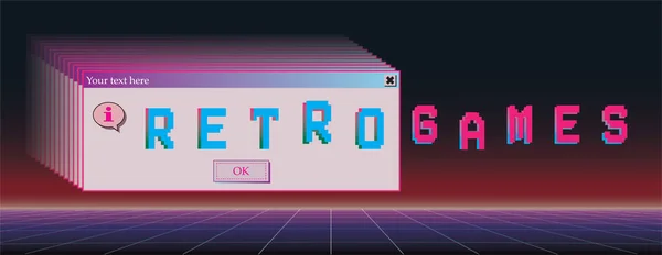 Retro Games Banner Mit Benachrichtigungsfenster Für Das Betriebssystem Auf Dem — Stockvektor