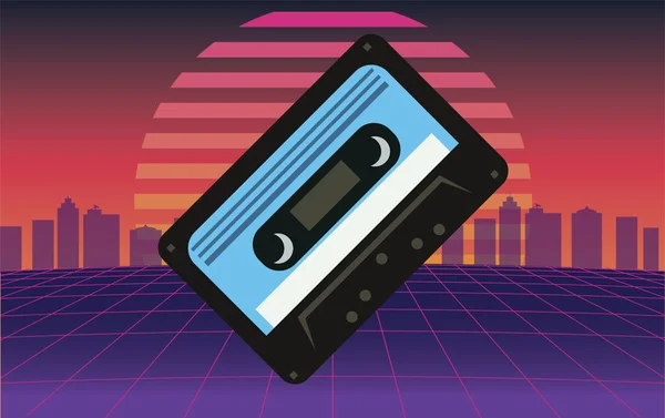 Cassette Audio Vintage Des Années 1980 Sur Fond Rétroonde Avec — Image vectorielle