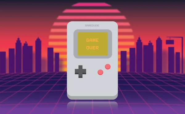Portable Handheld Electronic Video Game Vector Illustration Gaming Sticker Retrowave — Image vectorielle