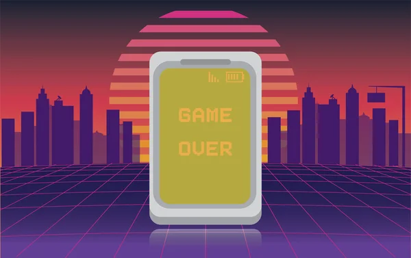Retrowave Vector Illustration Portable 1980 Style Gaming Console Tablet Cyberpunk — ストックベクタ