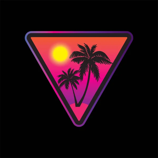 Retrowave Patch Design Tropical Palm Trees 1980 Stylized Pink Triangle — Stock Vector
