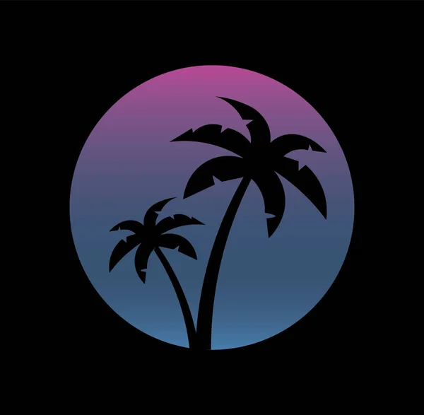Logo Retrowave Con Palme Tropicali Sole Rosa Stilizzato Del 1980 — Vettoriale Stock