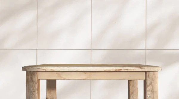 Tavolo Cucina Legno Mockup Casa Modello Interno Parete Cemento Con — Foto Stock