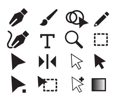 Çizim araçları simgeleri, fare okları, vektör illüstrasyonu