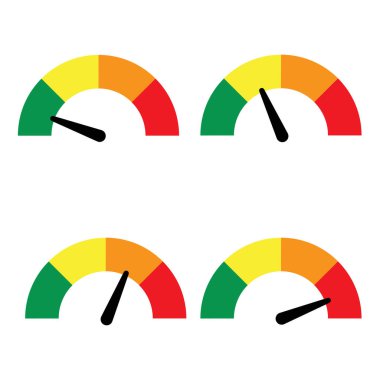 Colorful speedometer collection. Download progress indicator. Speedometer icon set in flat style on white background. Vector speed test dashboard. Internet provider speed meter. Vector graphic.  clipart