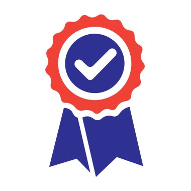 Kurdeleli rozet, beyaz arkaplanda düz simge, başarı ödülü, vektör illüstrasyonu