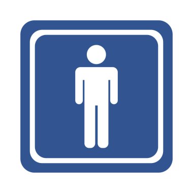 Erkekler tuvaleti işareti, beyaz siluet, mavi arkaplan