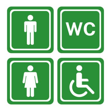 umumi tuvalet piktogramları, yeşil arkaplan, vektör illüstrasyonu
