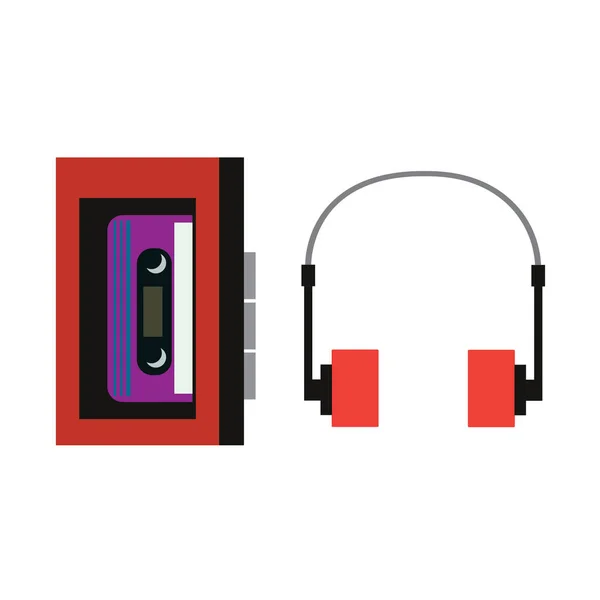 Audio Kassette Und Kopfhörer Symbol Flache Farbgestaltung Vektorillustration — Stockvektor